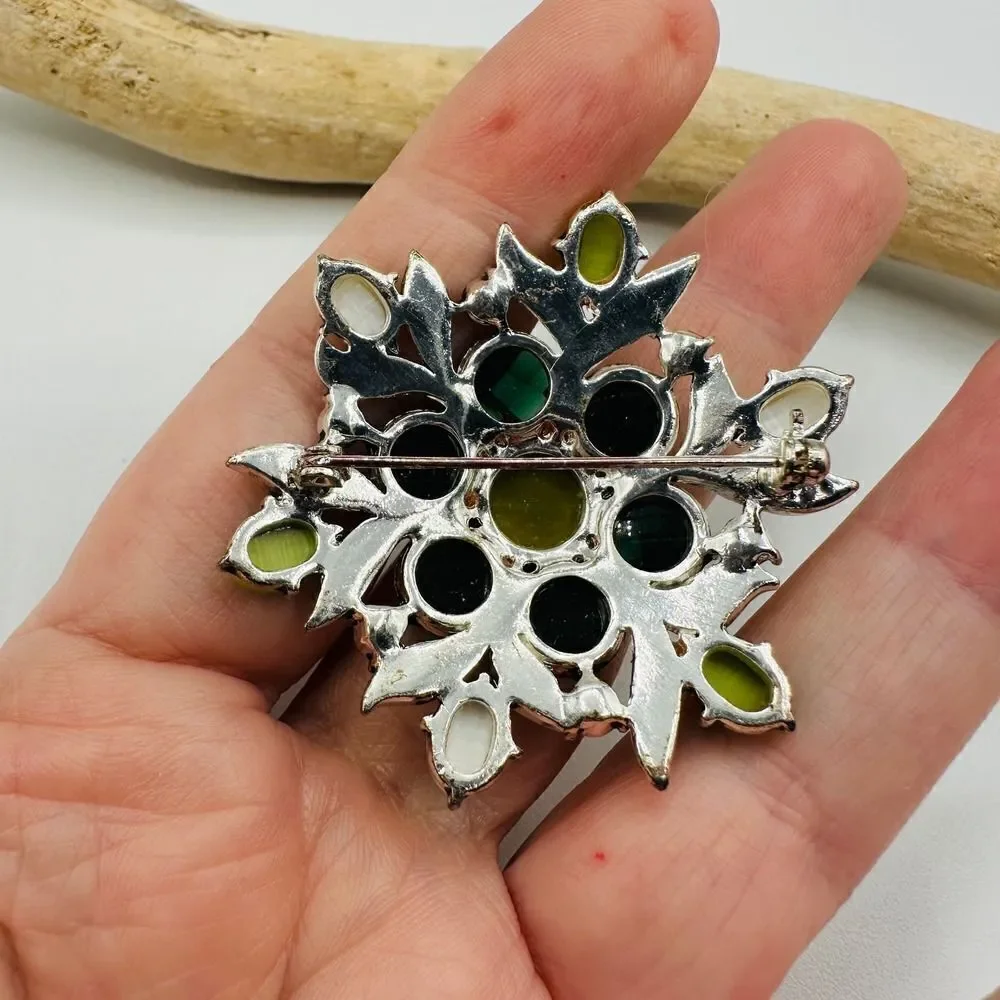 Vintage Flower Beaded Crystal Brooch